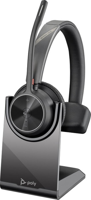 Poly Voyager 4310-M con certificación Microsoft Teams, USB-C, adaptador BT700 y base de carga, Negro