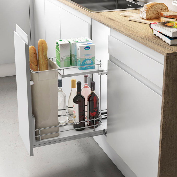 MENAGE CONFORT Botellero-Panero Modulo 300 Compact Cromo-Blanco Extraíble con Guías Ocultas y Cierre Amortiguado para Cocina MENAGE CONFORT Botellero-Panero Modulo 300 Compact Cromo-Blanco Extraíble con Guías Ocultas y Cierre Amortiguado para Cocina