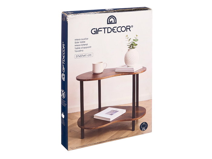 Giftdecor Mesa Auxiliar Forma Doble 57x37x41 cm Madera y Metal Marron y Negro