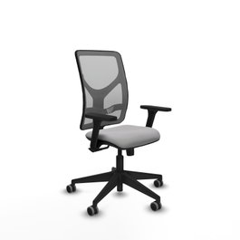 Silla de oficina Motilla con mecanismo Sincro tapizada con Tela color Gris claro y malla color Gris. Equipada con lumbar 1D, Brazos 3D y Ruedas 65 mm parqué