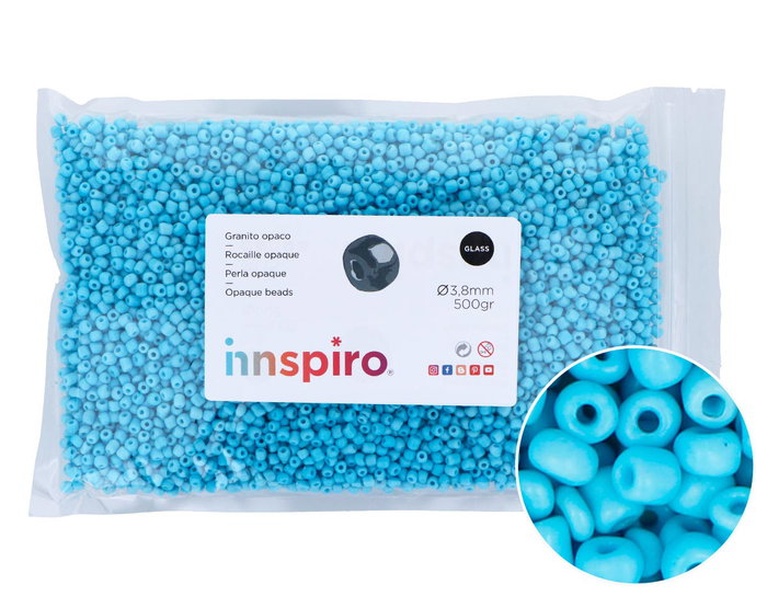 Innspiro Rocalla de Vidrio Redonda Opaco Azul Infantil 3,8mm 500g Innspiro Rocalla de Vidrio Redonda Opaco Azul Infantil 3,8mm 500g