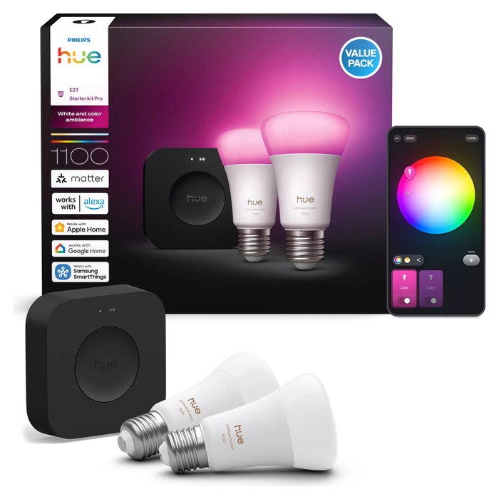 Philips Hue Starter Kit White and Color Ambiance con Hue Bridge Pro y 2 bombillas E27 Philips Hue Starter Kit White and Color Ambiance con Hue Bridge Pro y 2 bombillas E27