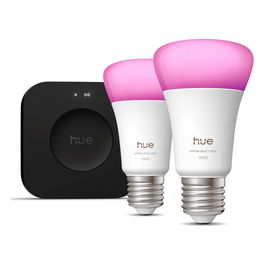 Philips Hue Bridge Pro + 2 E27 Kit de Inicio Inteligente Bombillas Color E27 Blanco y Color Ambiance