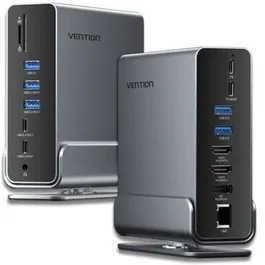 Vention TPUH0 Docking Station USB-C 15 en 1 con 2xHDMI 4K 60Hz, DisplayPort 4K 60Hz, USB-C PD 100W, 3xUSB-C, 5xUSB-A, RJ45, Lector SD/TF