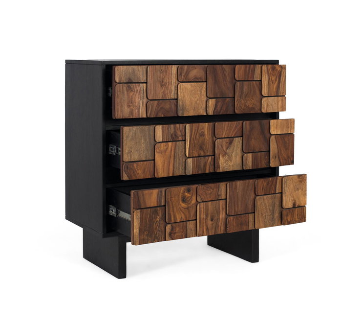 Giner y Colomer Cómoda Madera Mango Sheesham Wengué Nogal 3 Cajones Metal