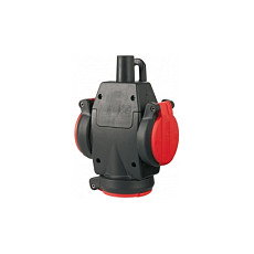 ABL 1173543 Toma Triple Schuko con Tapas Plegables, 16 A, 250 V, 2P+E, IP54, Color Negro y Rojo