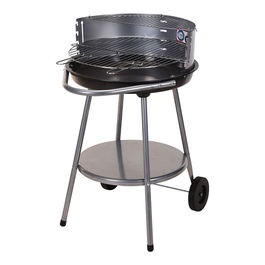 Barbacoa con ruedas Ø51cm, Altura Cocción 65-75cm, Parrilla Metal Cromado, Color Negro / Gris