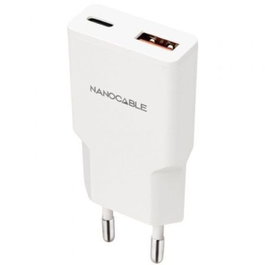 Nanocable Cargador de Pared 30W con USB-C PD y USB-A QC, Blanco