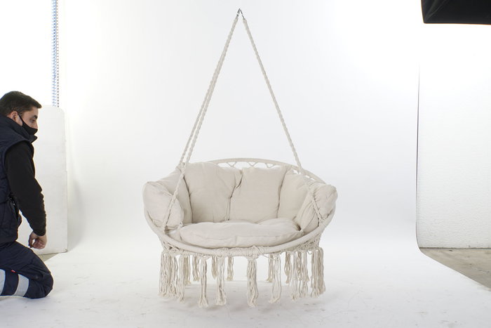 DKD Home Decor Silla Colgante para Terraza y Jardín Beige Algodón y Poliéster 100 x 80 x 145 cm