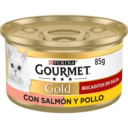 Purina Gourmet Gold Single Bocadi En Salsa Con Salmón Y Pollo - Comida Húmeda Para Gatos, Lata 85 gr, Pack De 24 Unidades
