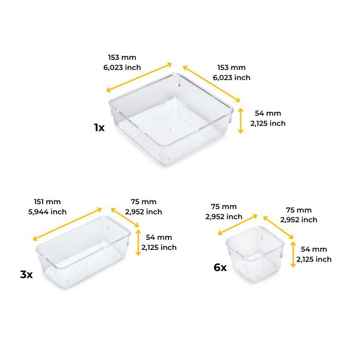 Emuca Kit de 10 Cubos organizadores Cube para cajón, Plástico, Transparente