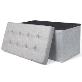 Home Deco Factory Banco-Puf Plegable Gris Claro con Almacenamiento Tela Acolchada para Sala de Estar y Dormitorio Resistencia 110 kg Medidas 76x37x38 cm