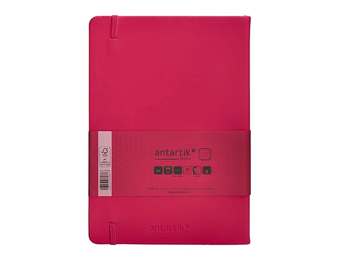 Antartik Cuaderno A5 con gomilla, tapa dura, hojas de puntos, 100 hojas, color burdeos, 80 gr FSC