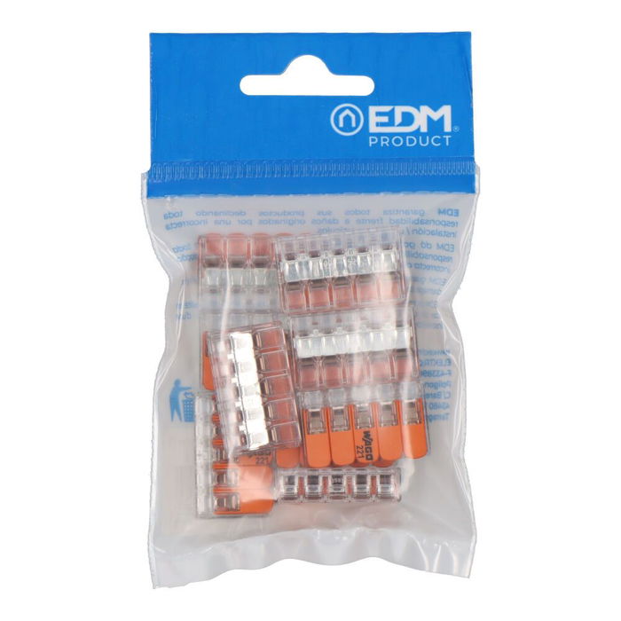 Wago Conector Rápido con Palanca 5 Vías, Ø Cable 0.14-4 mm², 450V 32A, Policarbonato Transparente, 30x18.6x8.4 mm, Lote de 10 Unidades