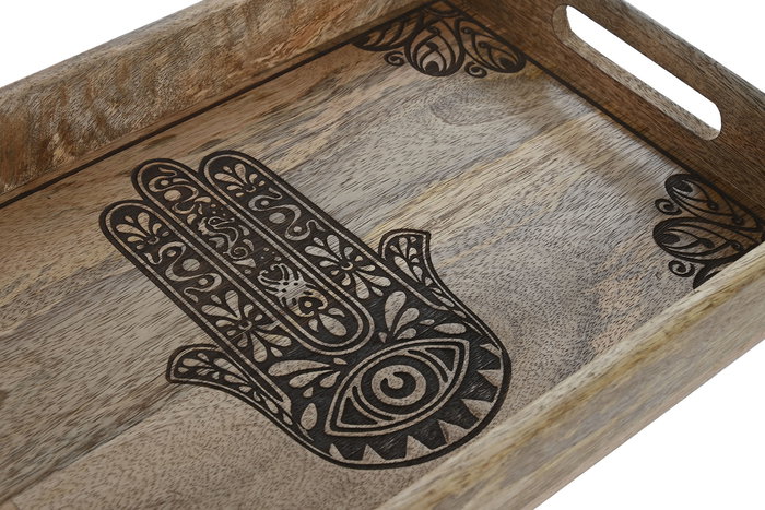 DKD Home Decor Bandeja Hamsa 24 Mango Natural Grabado 27 x 5.5 x 43.5 cm Set de 2