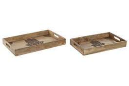 DKD Home Decor Bandeja Hamsa 24 Mango Natural Grabado 27 x 5.5 x 43.5 cm Set de 2