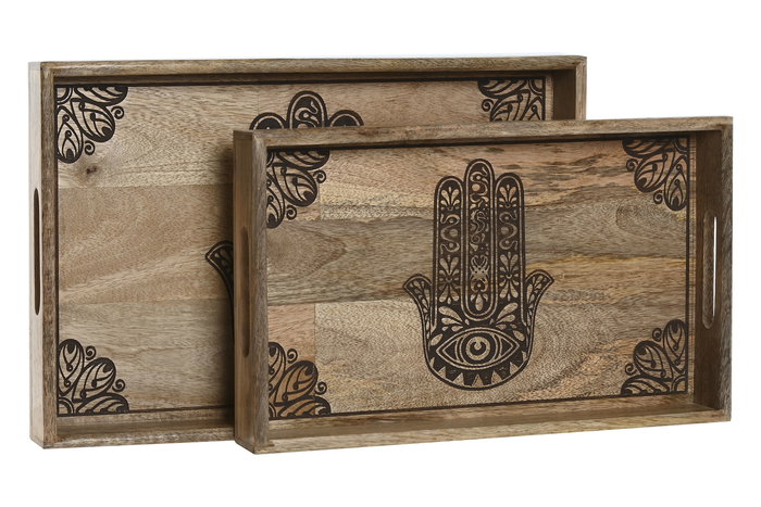 DKD Home Decor Bandeja Hamsa 24 Mango Natural Grabado 27 x 5.5 x 43.5 cm Set de 2