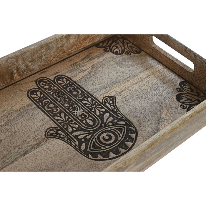 DKD Home Decor Set de 2 Bandejas de Mango Grabado Hamsa