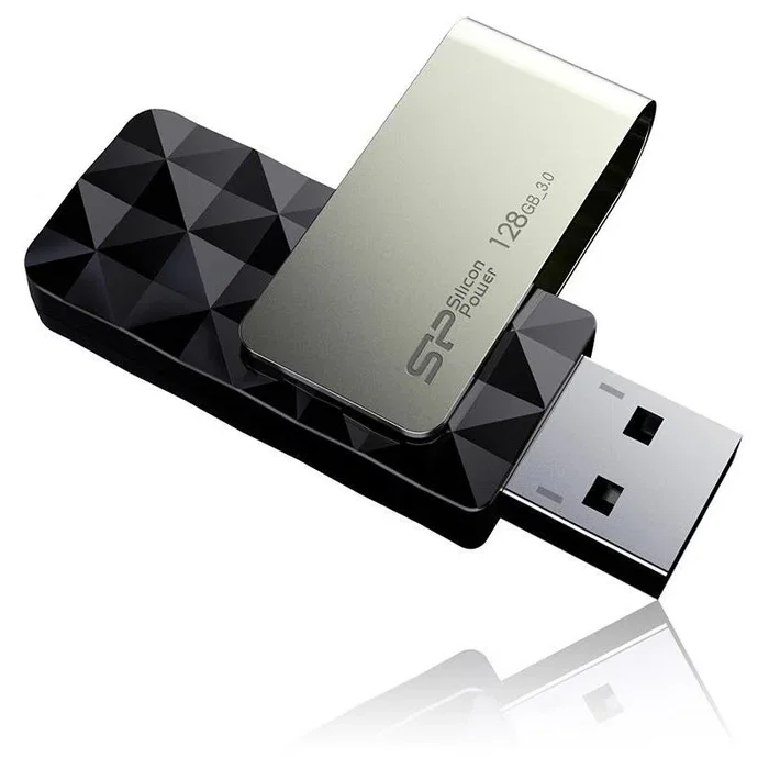 Silicon Power Blaze B30 Pendrive USB 3.0 128GB Negro, Alta Velocidad, Diseño Giratorio 360° con Indicador LED
