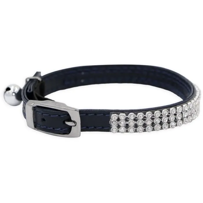 Aime AIM3281019020761 Collar para Gato - Nylon Ajustable 18-28 cm con Cascabel Plateado y Pedrería Negra