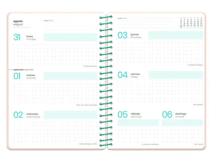 Liderpapel Agenda Escolar 26-27 Fantasy Flowers, Semana Vista A6+ Espiral, Tapa Dura, Interior Bilingüe Español, Rojo, Papel FSC 80g