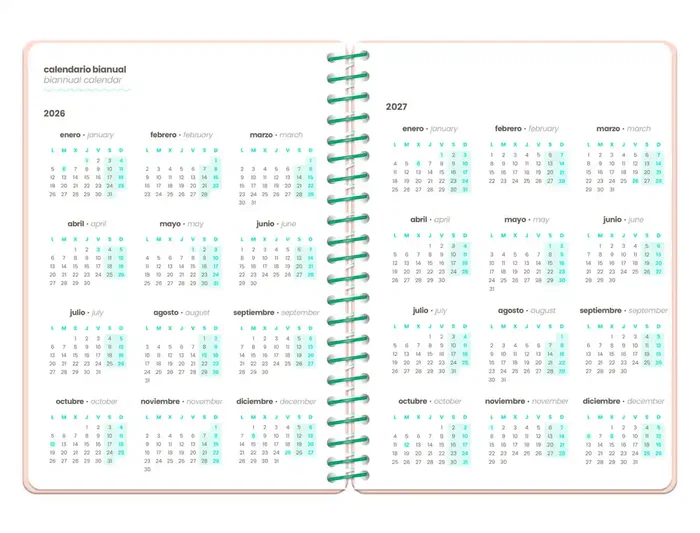 Liderpapel Agenda Escolar 26-27 Fantasy Flowers, Semana Vista A6+ Espiral, Tapa Dura, Interior Bilingüe Español, Rojo, Papel FSC 80g