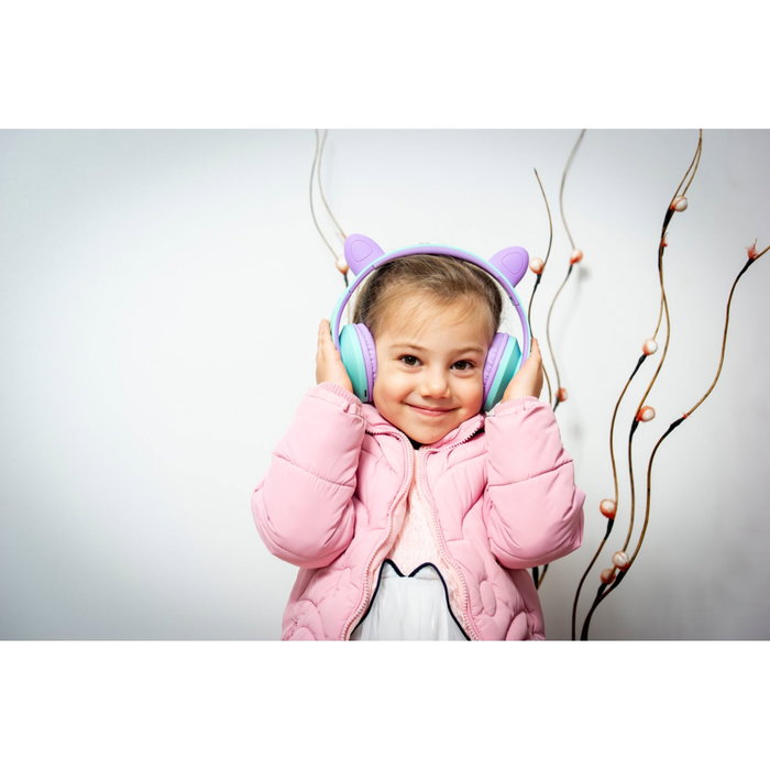 PowerLocus P2 Auriculares para Niños Púrpura/Turquesa con Orejas PowerLocus P2 Auriculares para Niños Púrpura/Turquesa con Orejas