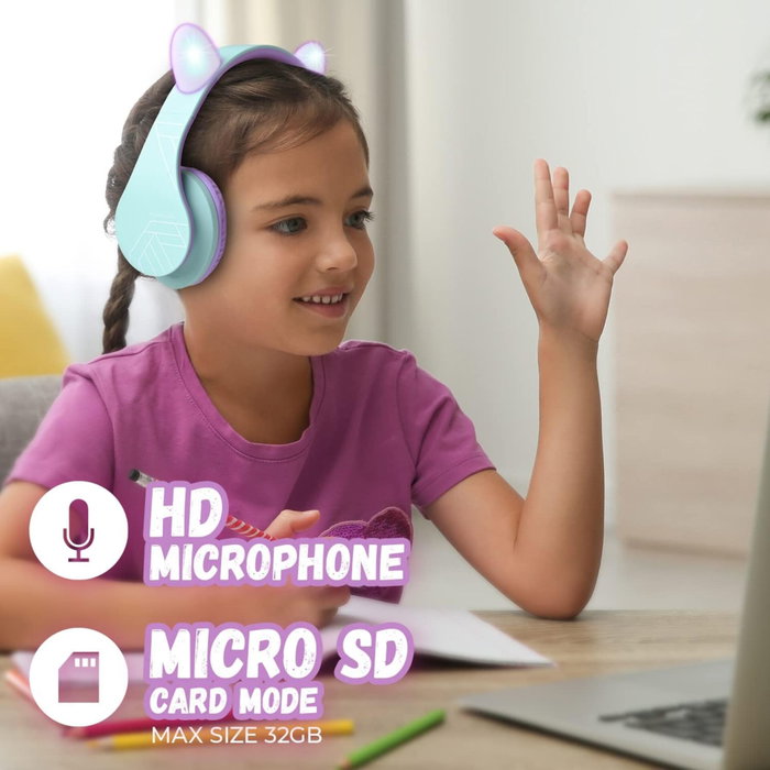 PowerLocus P2 Auriculares para Niños Púrpura/Turquesa con Orejas PowerLocus P2 Auriculares para Niños Púrpura/Turquesa con Orejas
