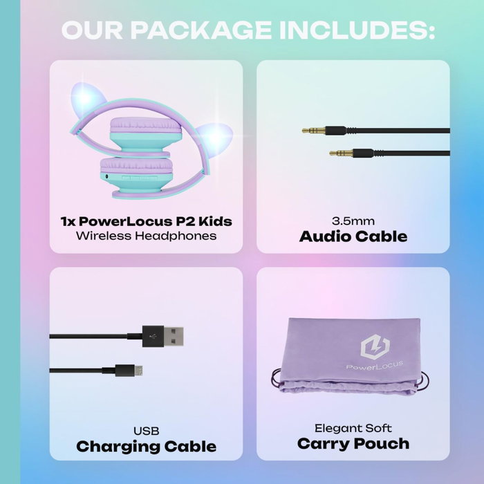 PowerLocus P2 Auriculares para Niños Púrpura/Turquesa con Orejas PowerLocus P2 Auriculares para Niños Púrpura/Turquesa con Orejas