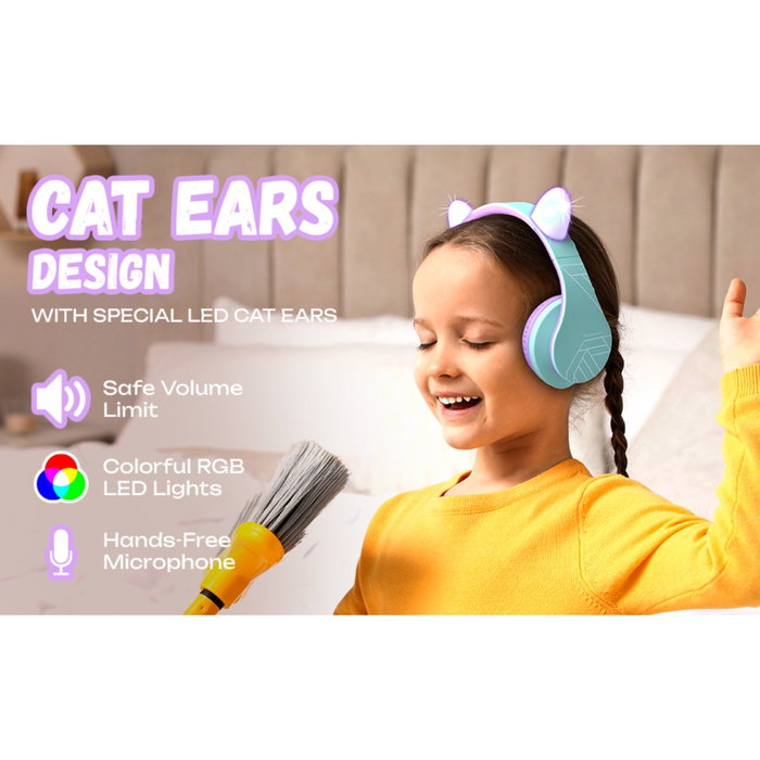 PowerLocus P2 Auriculares para Niños Púrpura/Turquesa con Orejas PowerLocus P2 Auriculares para Niños Púrpura/Turquesa con Orejas