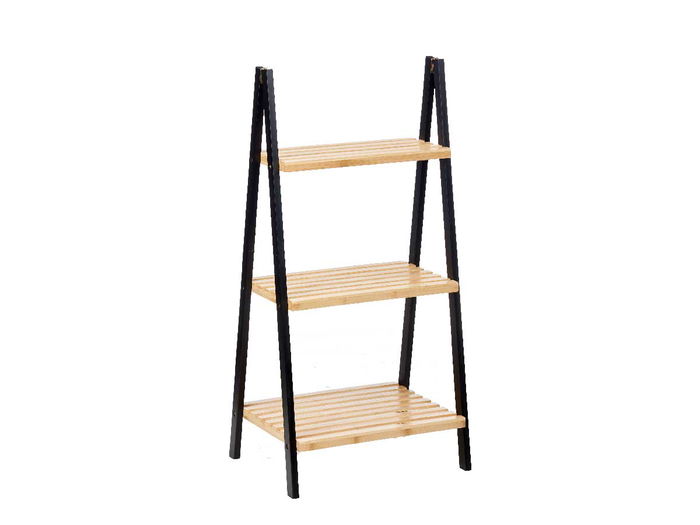 Berilo Estanteria Escalera 3 Estantes Bambu y Madera Negro Natural 84x30x81.5 cm