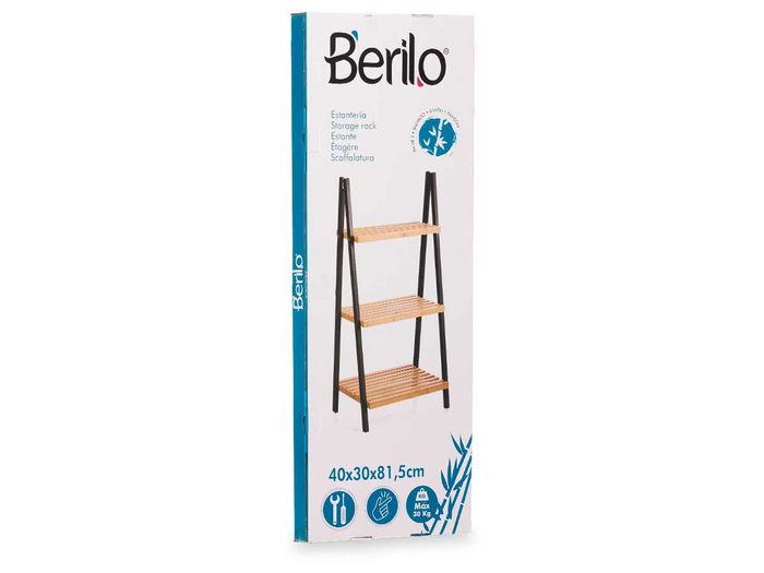 Berilo Estanteria Escalera 3 Estantes Bambu y Madera Negro Natural 84x30x81.5 cm