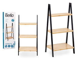 Berilo Estanteria Escalera 3 Estantes Bambu y Madera Negro Natural 84x30x81.5 cm