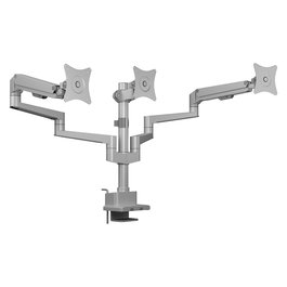ICY BOX IB-MS525-T Soporte Monitor Triple con Brazo de Gas, para 3 Pantallas hasta 30", Montaje Pinza/Atornillado, Ajuste de Altura e Inclinación, Color Gris Plata