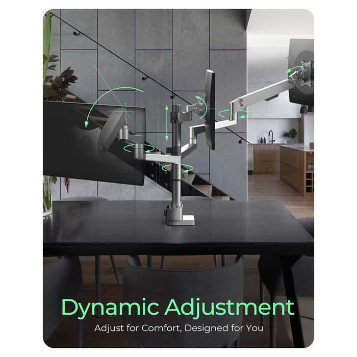 ICY BOX IB-MS525-T Soporte Monitor Triple con Brazo de Gas, para 3 Pantallas hasta 30", Montaje Pinza/Atornillado, Ajuste de Altura e Inclinación, Color Gris Plata