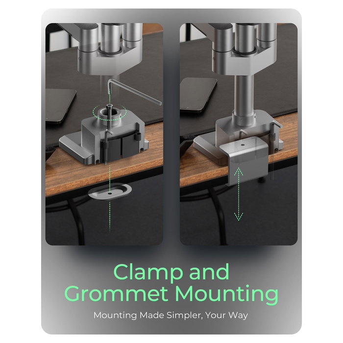 ICY BOX IB-MS525-T Soporte Monitor Triple con Brazo de Gas, para 3 Pantallas hasta 30", Montaje Pinza/Atornillado, Ajuste de Altura e Inclinación, Color Gris Plata