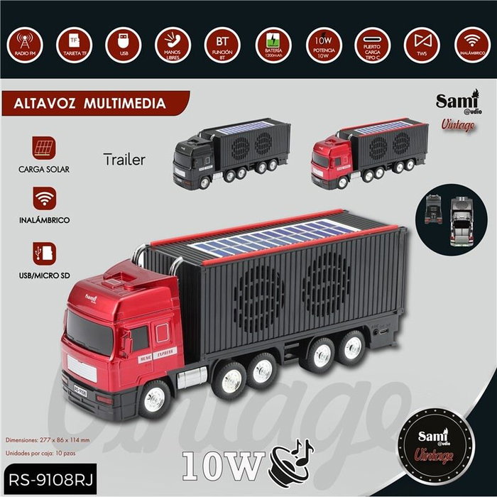 SAMI Altavoz Vintage Trailer Rojo, 10W, Multimedia, Altavoz Portátil