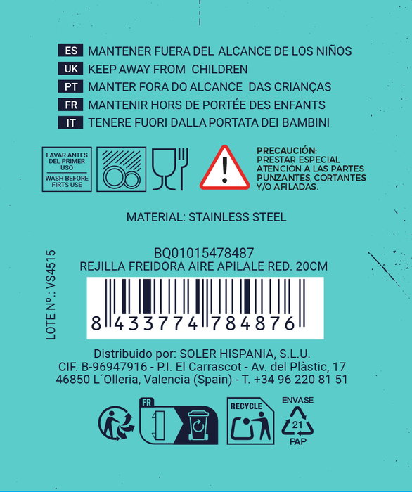 Quttin Rejilla Redonda Apilable para Airfryer 20 cm (12 Unidades) Quttin Rejilla Redonda Apilable para Airfryer 20 cm (12 Unidades)