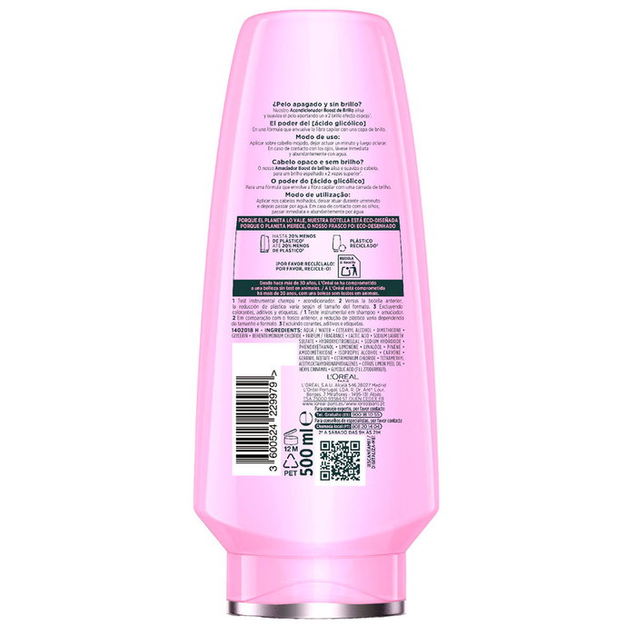 L'Oréal Paris ELVIVE GLYCOLIC GLOSS Acondicionador para Cabello, Tratamiento de Brillo con Ácido Glicólico, 500 ml