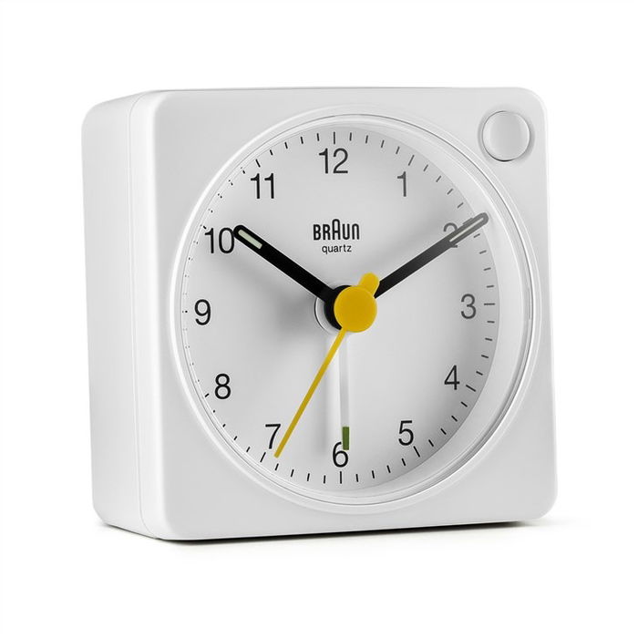 Braun BC-02-XW Reloj Despertador Clásico Analógico Blanco con Movimiento Silencioso y Luz