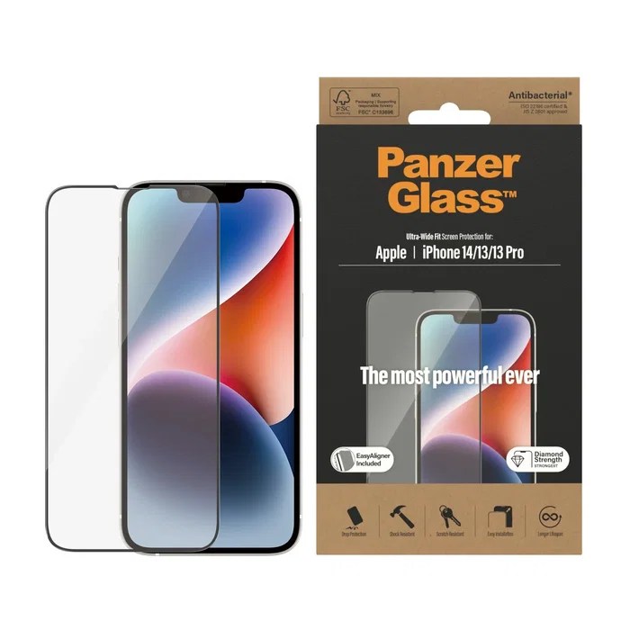 PanzerGlass Protector de Pantalla Ultra-Wide Fit Vidrio Templado para Apple iPhone 14, iPhone 13, iPhone 13 Pro con EasyAligner - 1 Pieza