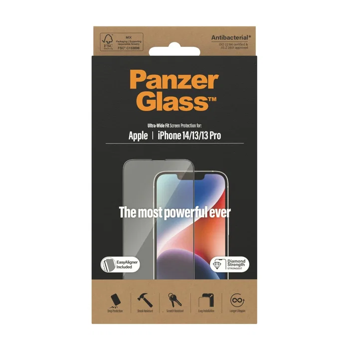PanzerGlass Protector de Pantalla Ultra-Wide Fit Vidrio Templado para Apple iPhone 14, iPhone 13, iPhone 13 Pro con EasyAligner - 1 Pieza