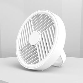 Cristalrecord Ventilador de Sobremesa Recargable LED Blanco Splash, 5,5W 6500K, Portátil con Gancho y Caja Aromática, 180x85x160mm