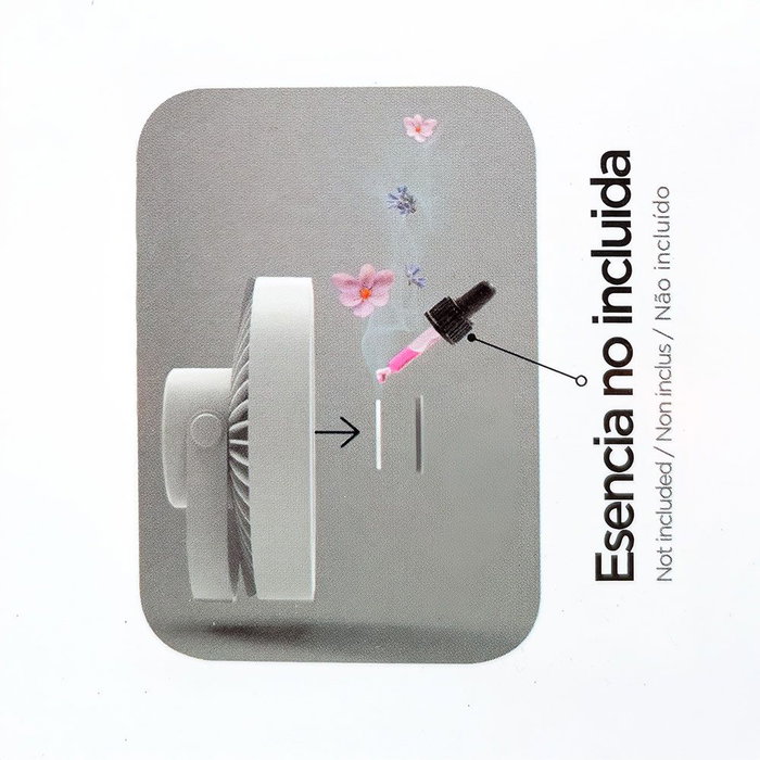 Cristalrecord Ventilador de Sobremesa Recargable LED Blanco Splash, 5,5W 6500K, Portátil con Gancho y Caja Aromática, 180x85x160mm