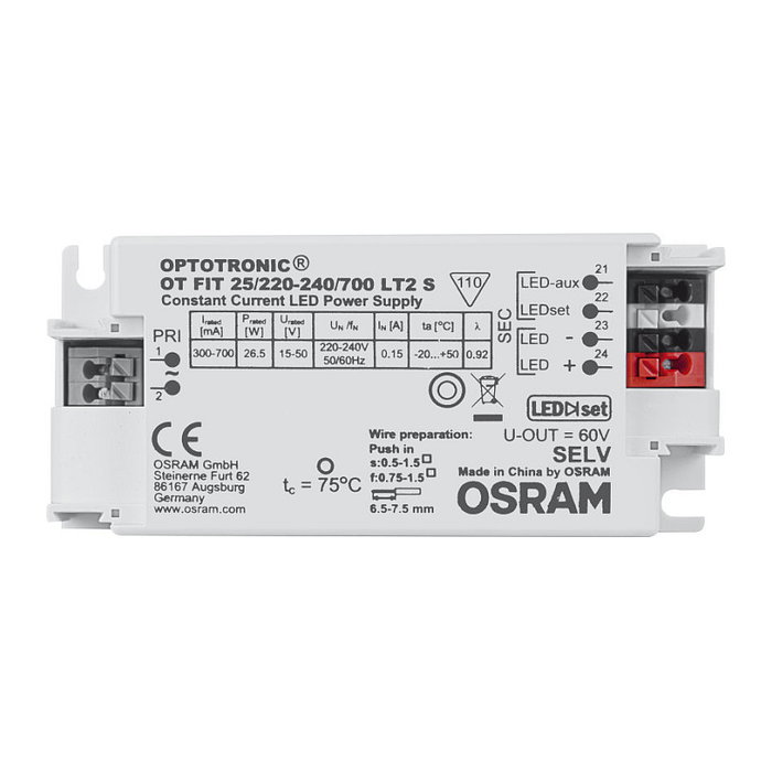 OSRAM OT FIT 25/220…240/700 LT2 S Driver CC 300~700mA 15~50V
