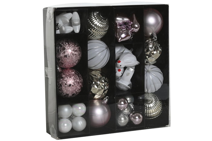 DKD Home Decor Bola Decoración Navidad Fantasía Rosa 6 x 25 x 25 cm Set de 40