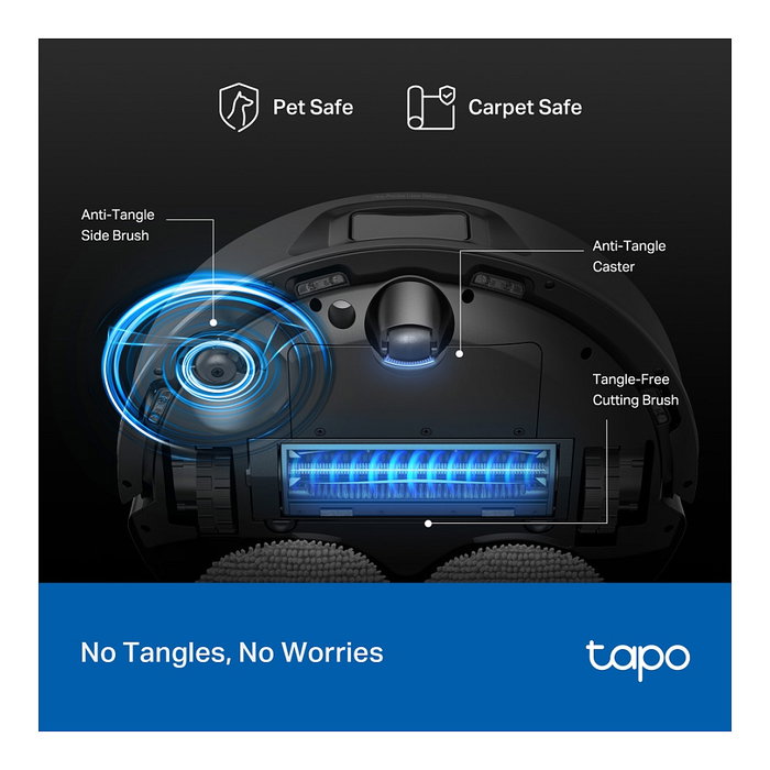 TP-Link Tapo RV50 Pro Omni Robot Aspirador y Fregador con Estación Base, Auto-Vaciado y Auto-Limpieza, Mapeo Lidar D-ToF, Wi-Fi, Compatible con Alexa y Google Assistant, Negro