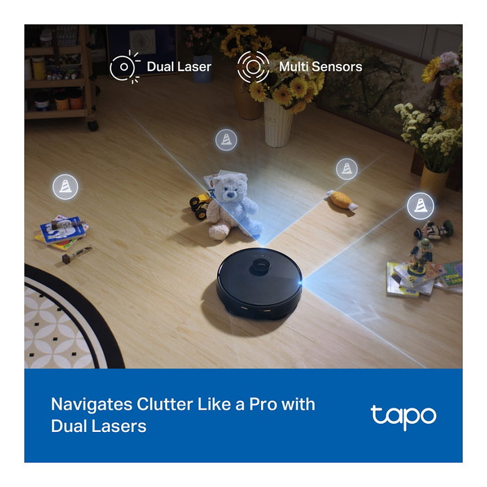 TP-Link Tapo RV50 Pro Omni Robot Aspirador y Fregador con Estación Base, Auto-Vaciado y Auto-Limpieza, Mapeo Lidar D-ToF, Wi-Fi, Compatible con Alexa y Google Assistant, Negro