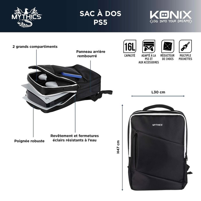 Konix Mythics Titan Mochila de transporte para PS5 y accesorios - Blanco y negro Konix Mythics Titan Mochila de transporte para PS5 y accesorios - Blanco y negro