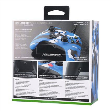 Power A 1525941-01 Mando con Cable Enhanced para Xbox Series X|S, Camuflaje Azul, Xbox One y Windows 10/11